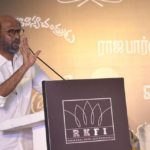 Actor Rajinikanth speaks during an event to unveil the bust of his mentor, writer and director K. Balachander at the new office premises of Raajkamal Films International, in Chennai on Friday.