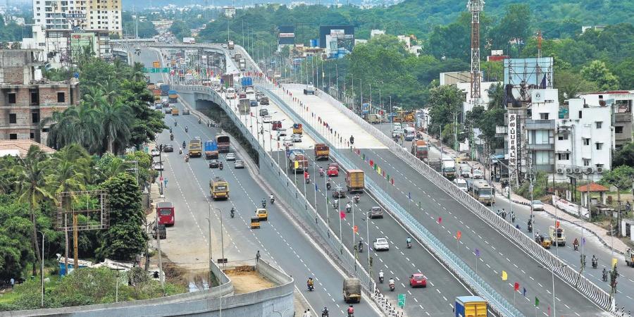 Traffic on the newly inaugurated flyover on GST road in Vandalur on Thursday
