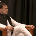 Rahul Gandhi at University of Texas, discussing AI's impact on job creation and shifts in the job market.