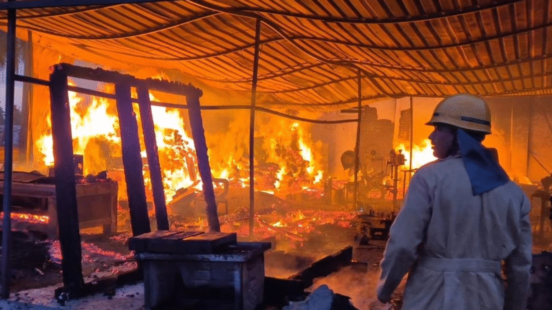 Fire Guts Newly Opened Furniture Shop Near Vaniyambadi in Tirupattur