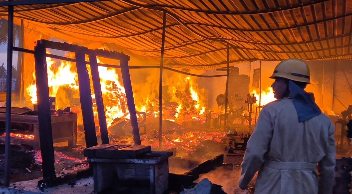 Fire Guts Newly Opened Furniture Shop Near Vaniyambadi in Tirupattur